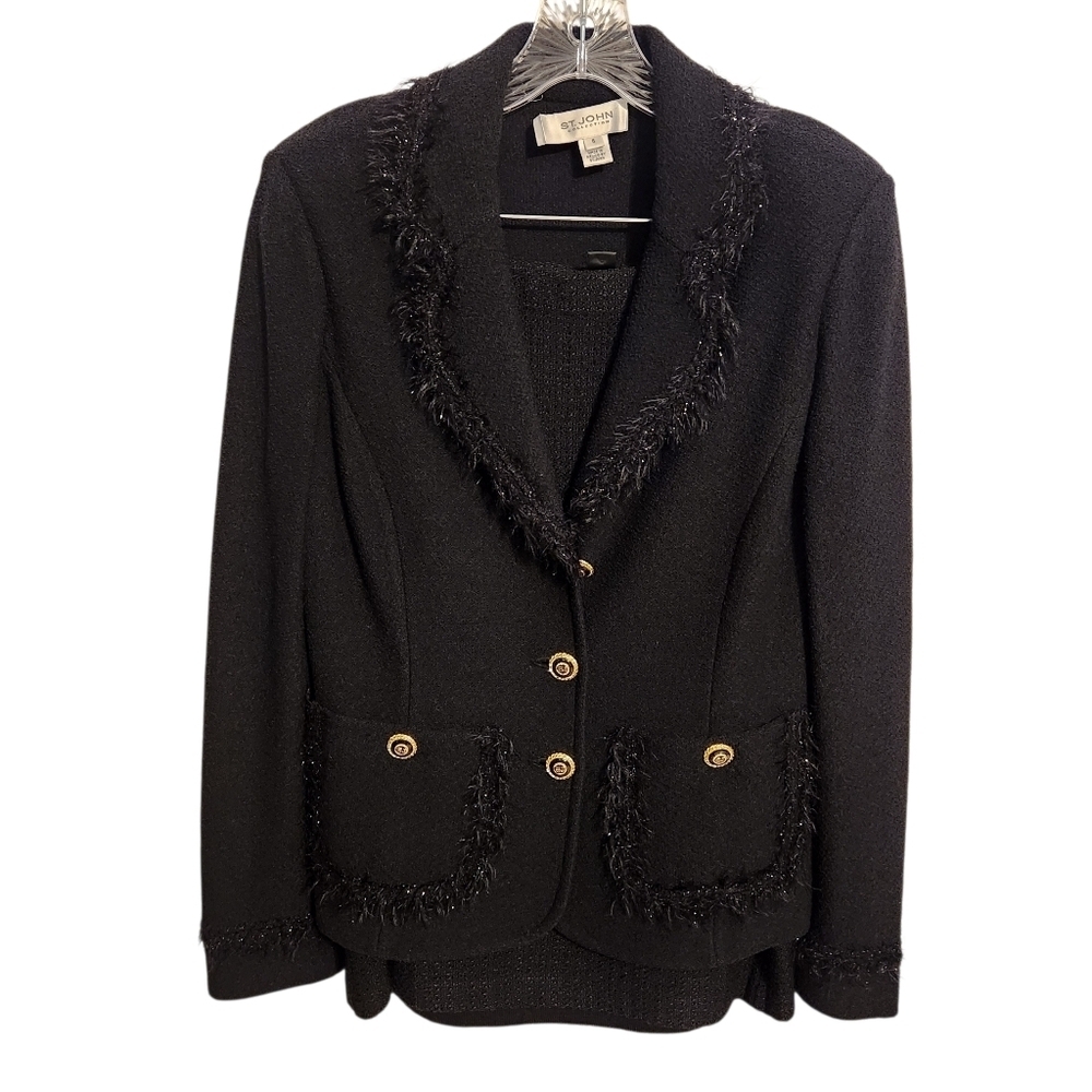St. John Collection | Women's Black Two-Piece Santana Knit Skirt Suit (Size 8)